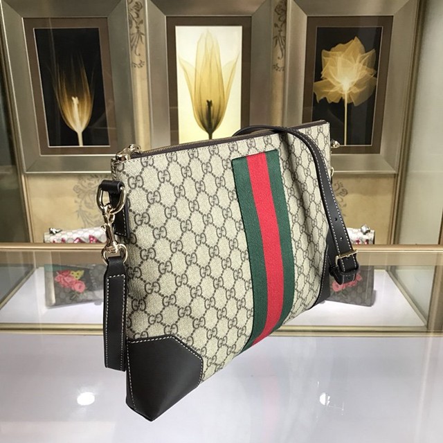 Gucci專櫃款男包 474139 古馳Gucci GG Supreme高級人造革扁平郵差包 Gucci男士單肩斜挎包  gqy3061